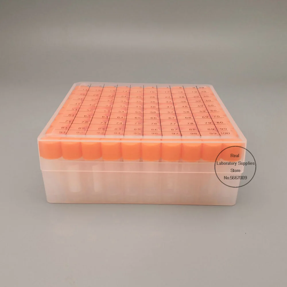 100pieces plastic 1.8ml freezing tube + one piece 100 vents plastic Freezing tube storage box with number