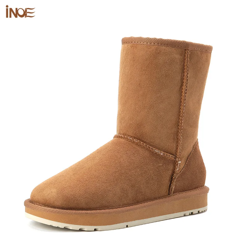 Real Cow Suede Leather Women Fashion Casual Winter Snow Boots Natural Sheep Wool Fur Lined Warm Shoes Flat Waterproof women boots