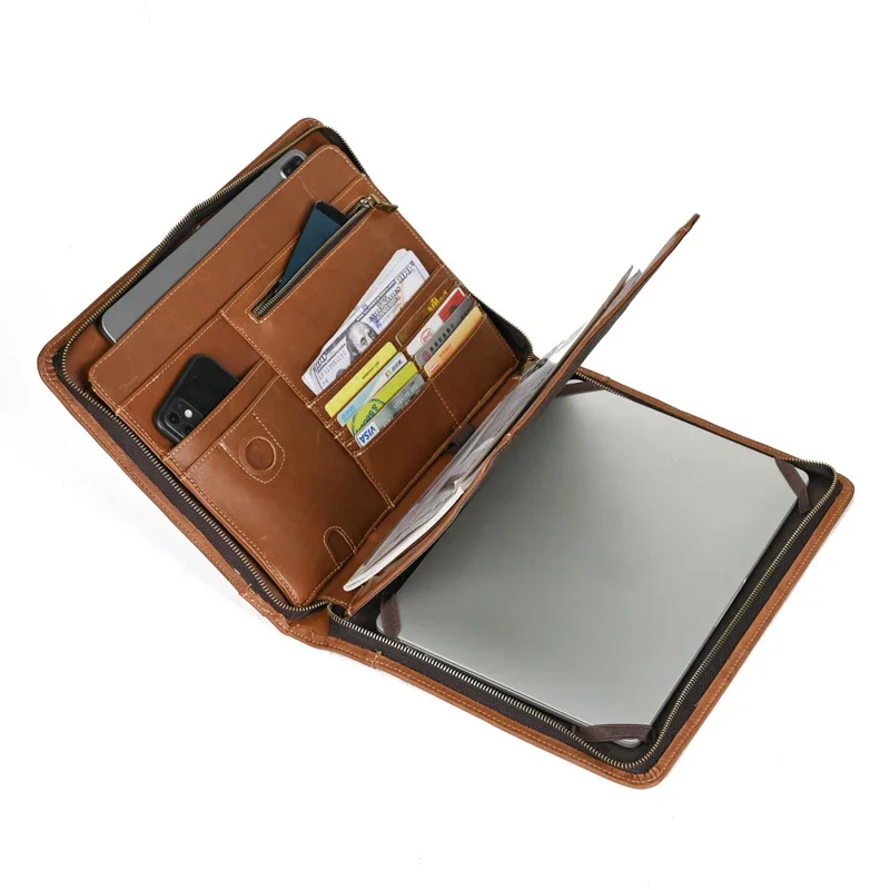 

Top Genuine Leather Men Briefcase Portfolio Crossbody Messenger Laptop Bag for Office Working Business Classic File Folder