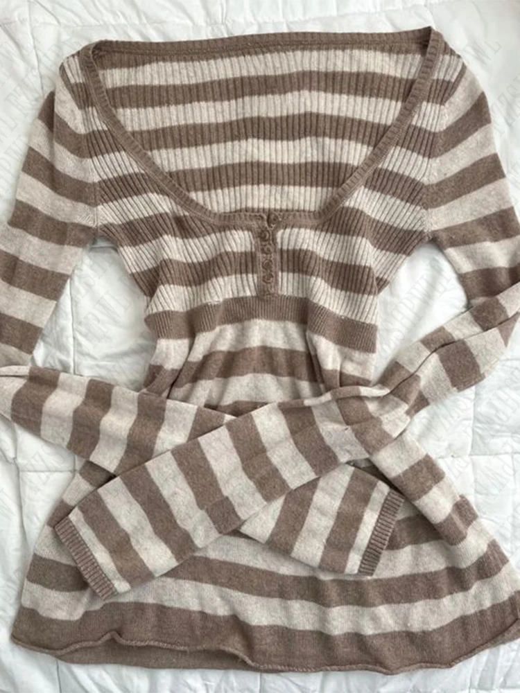 Striped casual pattern sweater cotton chic grunge punk Y2K top street high street rock aesthetic retro hop fashion women sweater 3