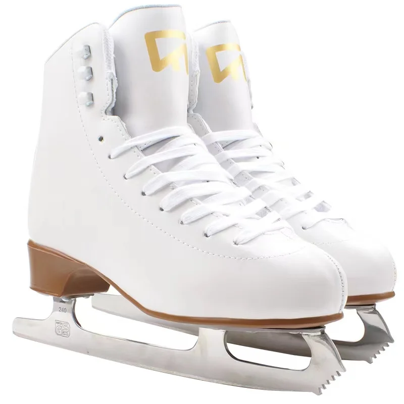 

Kids Children Professional Genuine Leather Thermal Warm Thicken Figure Ice Skates Shoes With Blade PVC Waterproof White