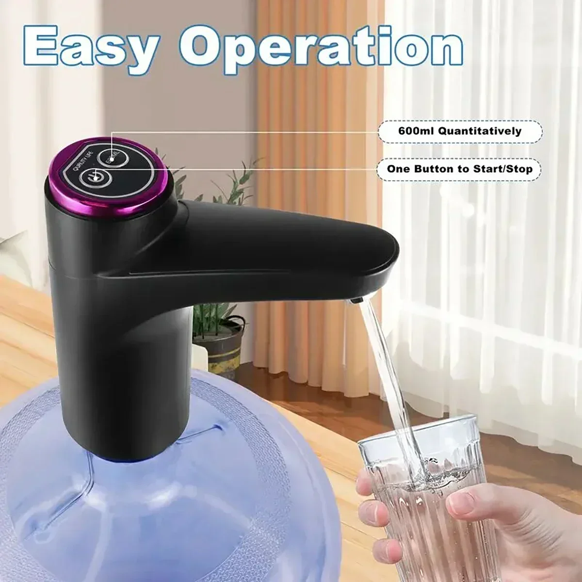 1 USB Rechargeable Electric Water Dispenser Pump for Bottled Water-Easy One-Touch Operation