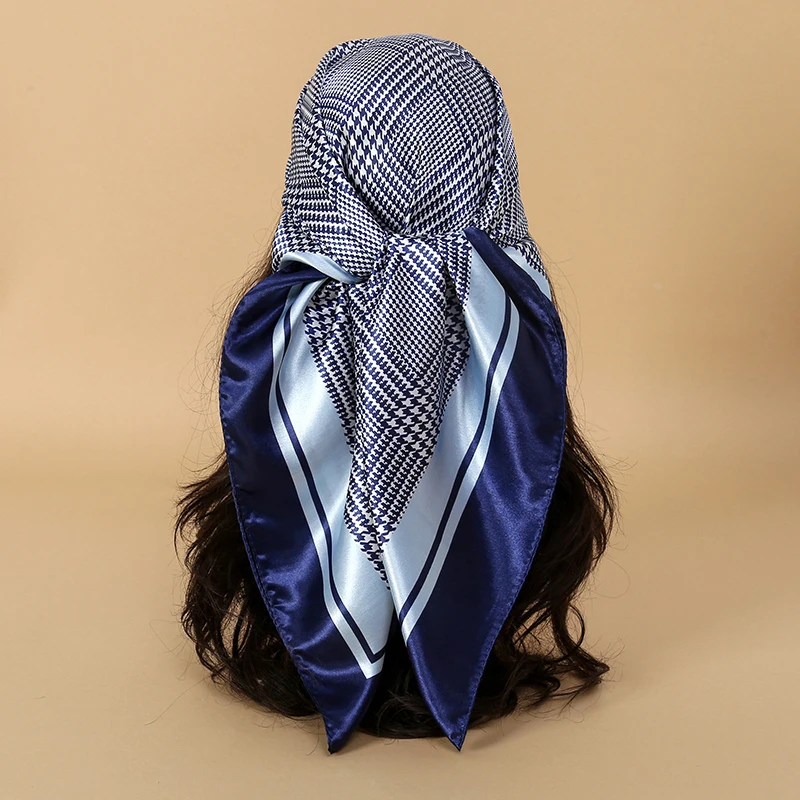 90x90CM Square Scarf New Luxury Design Popular Silk Style The Four Seasons Scarves Women Sunscreen Beach Kerchief Hijab 4