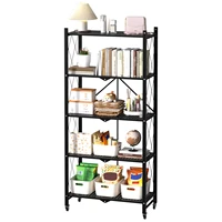 5 Tiers Tools Storage Foldable Partition Lightweight Convenient Kitchen Cabinet Storage Rack Mobile Storage Shelves for Garage 2