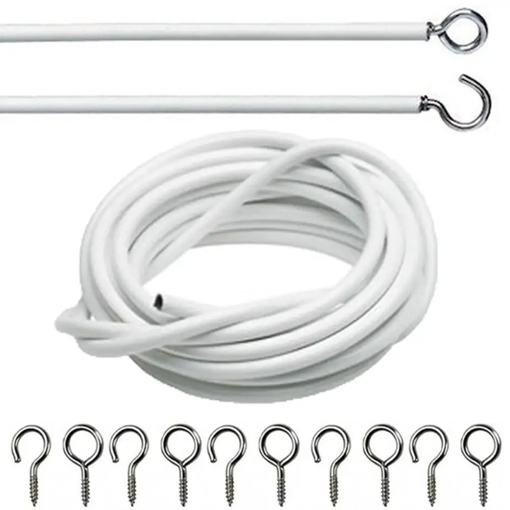 

3/4/5m Windows With Hooks And Eyes Expanding Cable Spring Cord Net Curtain Wire Line