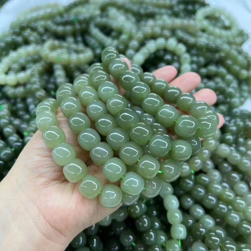 

Natural Hetian Jade Qinghai Material Lake Green Goods Head Old Shape Beads Joker Women Bracelet