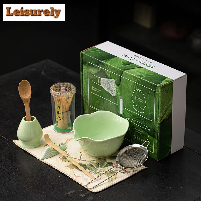 Lotus Language Matcha Eight-piece Set Ceramic Tea Bowl Whisk Stand Brush Filter Net Song Dynasty Play Tools Accessories Supplies