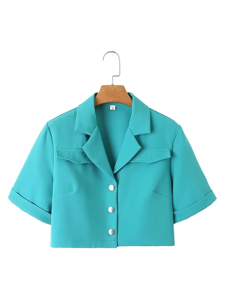 

Женский однобортный костюм с шортами, повседневный однотонный синий топ с высокой талией в уличном стиле, лето 2023