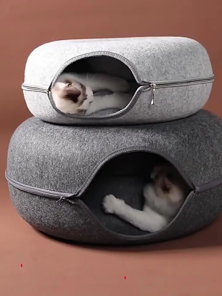 Kattentunnelbed, Opvouwbaar, Comfortabel, Wasbaar, Groot Donut-kattenbed, Rond of S-vormig Gebruik, Verkrijgbaar in Alle Seizoenen, Kattentunnel voor Binnen voor Kleine Huisdieren