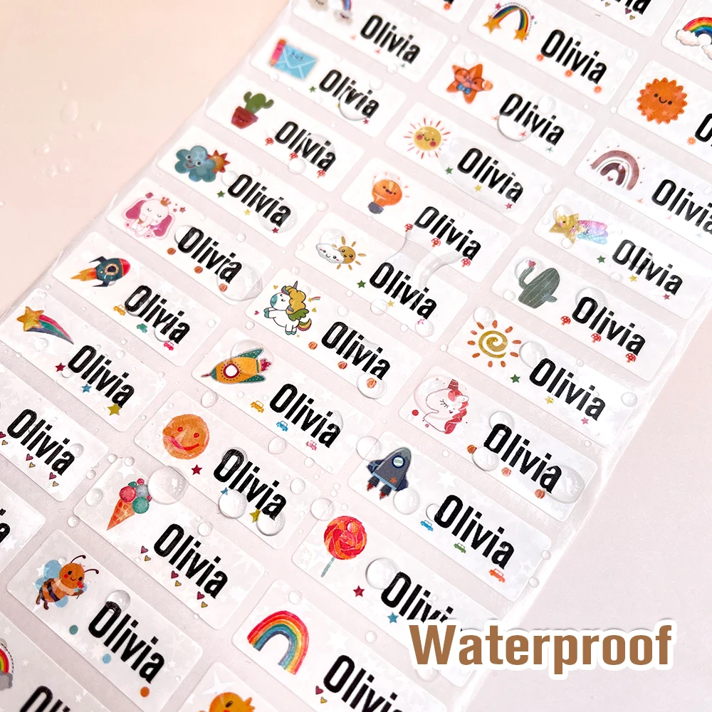 200Pcs Customize Name Stickers Waterproof Personalized Labels Children School Stationery Variety Patterns Animal Tags for Kids