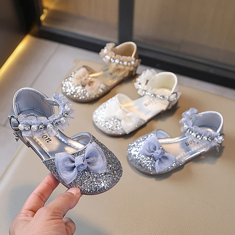 Fashion Sequin Girls' Flat Shoes 2025 Summer New Girls' Bow