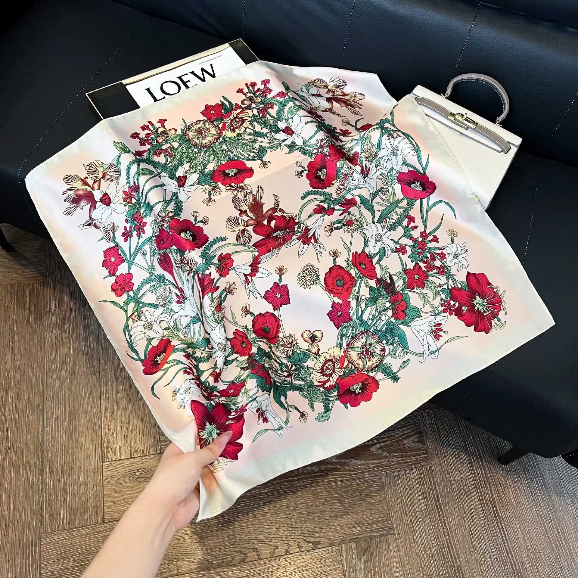 Luxus Rot Polka Dot Seide Quadrat Schal Frauen Hijab Haar Bands Halstuch Weibliche Satin Schal Band Stirnband Wraps Bandana – Detail 8