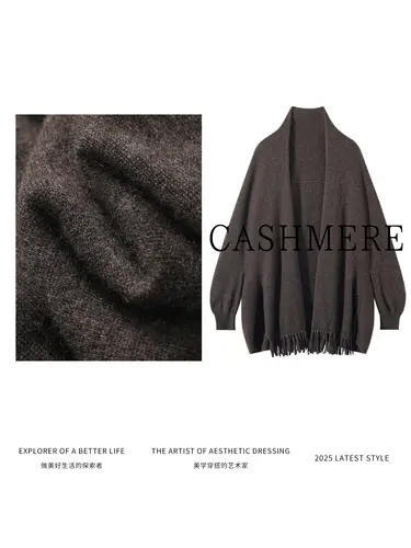Light Luxury Autumn Winter Woman Shawl New Fashion 100% Cashmere Knitwear Tassel Loose Sweater Lady Long Sleeve Clothing Tops - Image 6