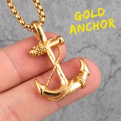Men's Punk Stainless Steel Pendant Necklace - Trendy Gift - 60cm (N412 - Silver anchor)