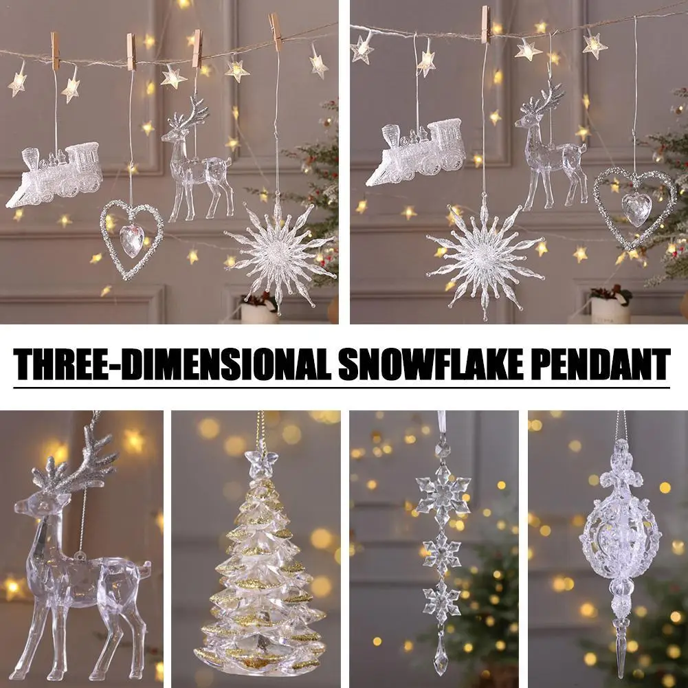 

New Acrylic Christmas Snowflake Pendants Christmas Tree Decorations Ornaments 3D Deer Pendant Crystal Accessories 2024 Navidad