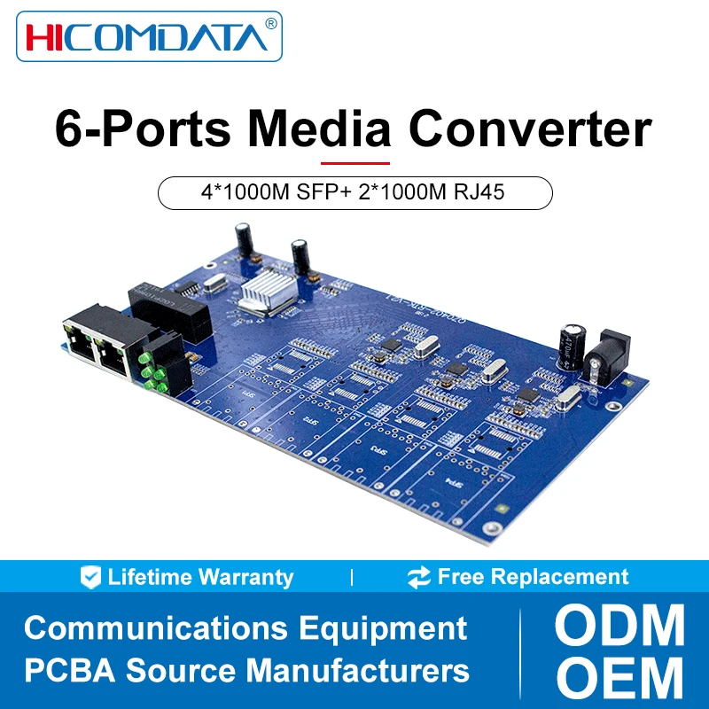 10/100/1000M 2 Fiber port and 4 RJ45 Gigabit Mini Media Converter PCB Single Mode fiber Port PCB 10/100/1000M 2F4G
