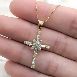 Sterling Silver Cross Necklace with Exquisite Cubic Zirconia Pendant - Elegant Women's Jewelry Gift (45658)