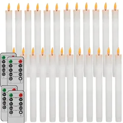 Flameless Flickering Taper Candles with Remote Control Timer and Dimmer, Battery - Operated Candlesticks for Holiday and Event Décor (24Pc  with Remote)