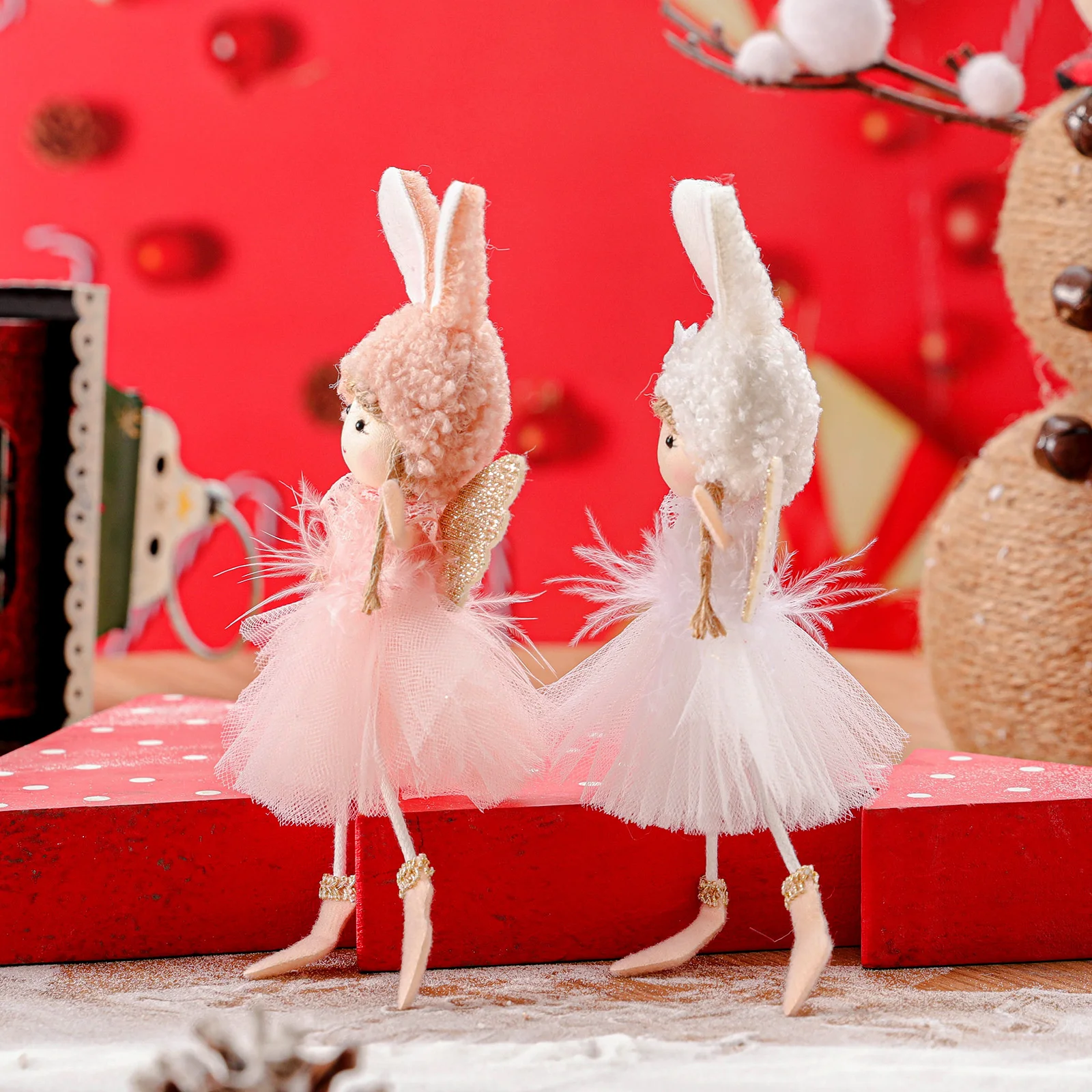 60PCS Lace Rabbit Ear Girl Shape Doll Pendant Christmas Tree Decoration Small Pendant Accessories