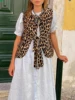 2024 New Women's Leopard Print Waistcoat Bowknot Front Sleeveless V-Neck Vest Casual Jacket Cardigan 4