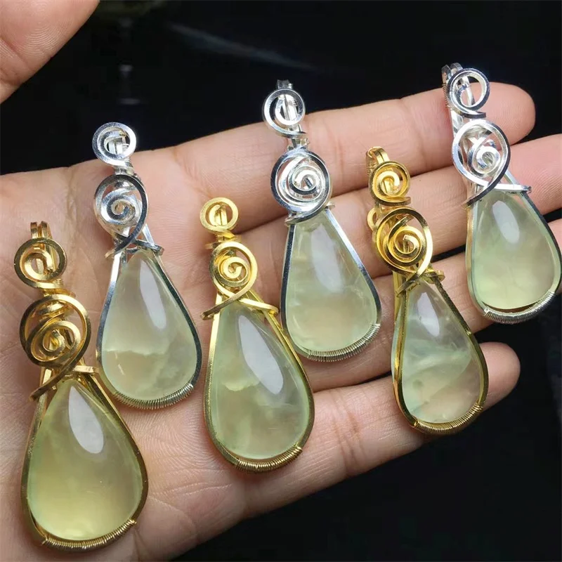 

Natural Prehnite Copper Wire Wrapped Teardrop Pendant Handmade Women Healing Fengshui Crystal For Lovers Girlfriend Gift 1PCS