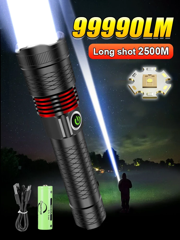 Description Picture 3 of itemWhite Laser LED Flashlights High Power USB Rechargeable Torch Lights 18650 Powerful Long Range Tactical Hunting Fishing Lantern