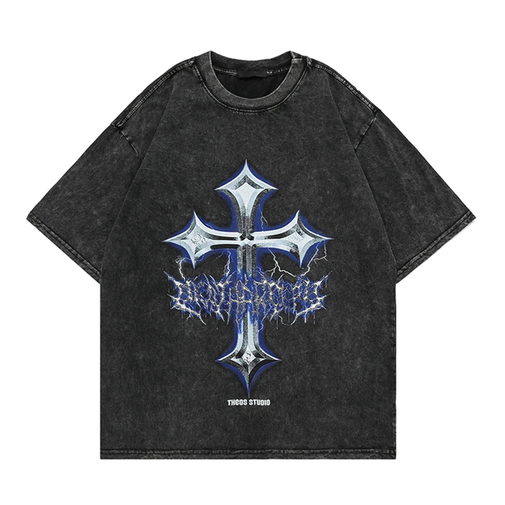Gothic T Shirt Washed Retro Tshirt Punk Streetwear Cotton T