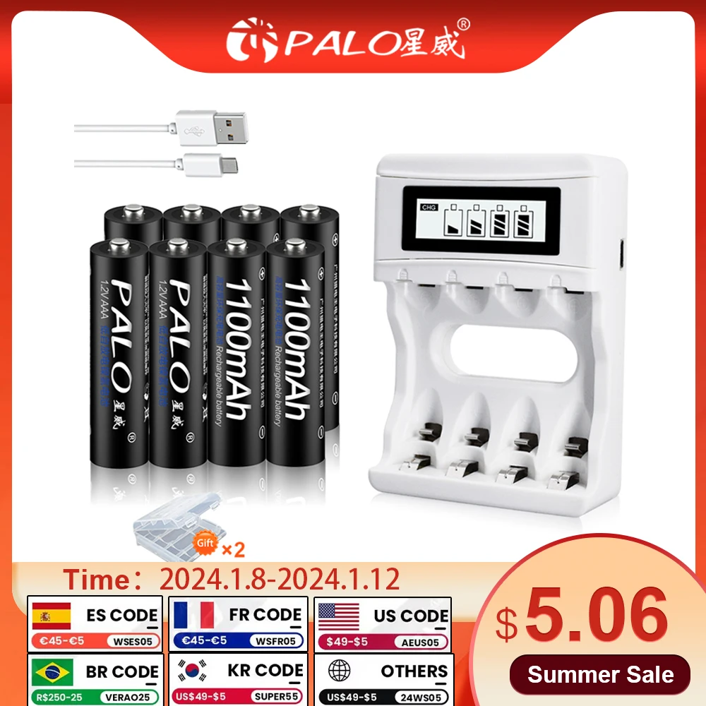 Batteria Palo Aaa 1.2V Ni-Mh Aaa Batteria Ricaricabile 1100Mah Batterie 3A Bateria Baterias Con Portabatterie Aaa/Aa