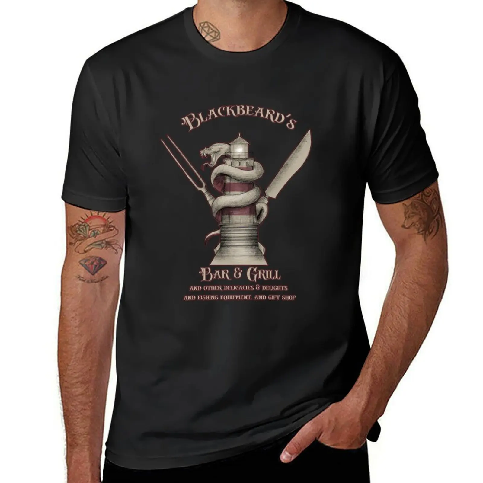 Blackbeard's Bar & Grill T-Shirt tops korean fashion oversized heavyweights black t-shirts for men