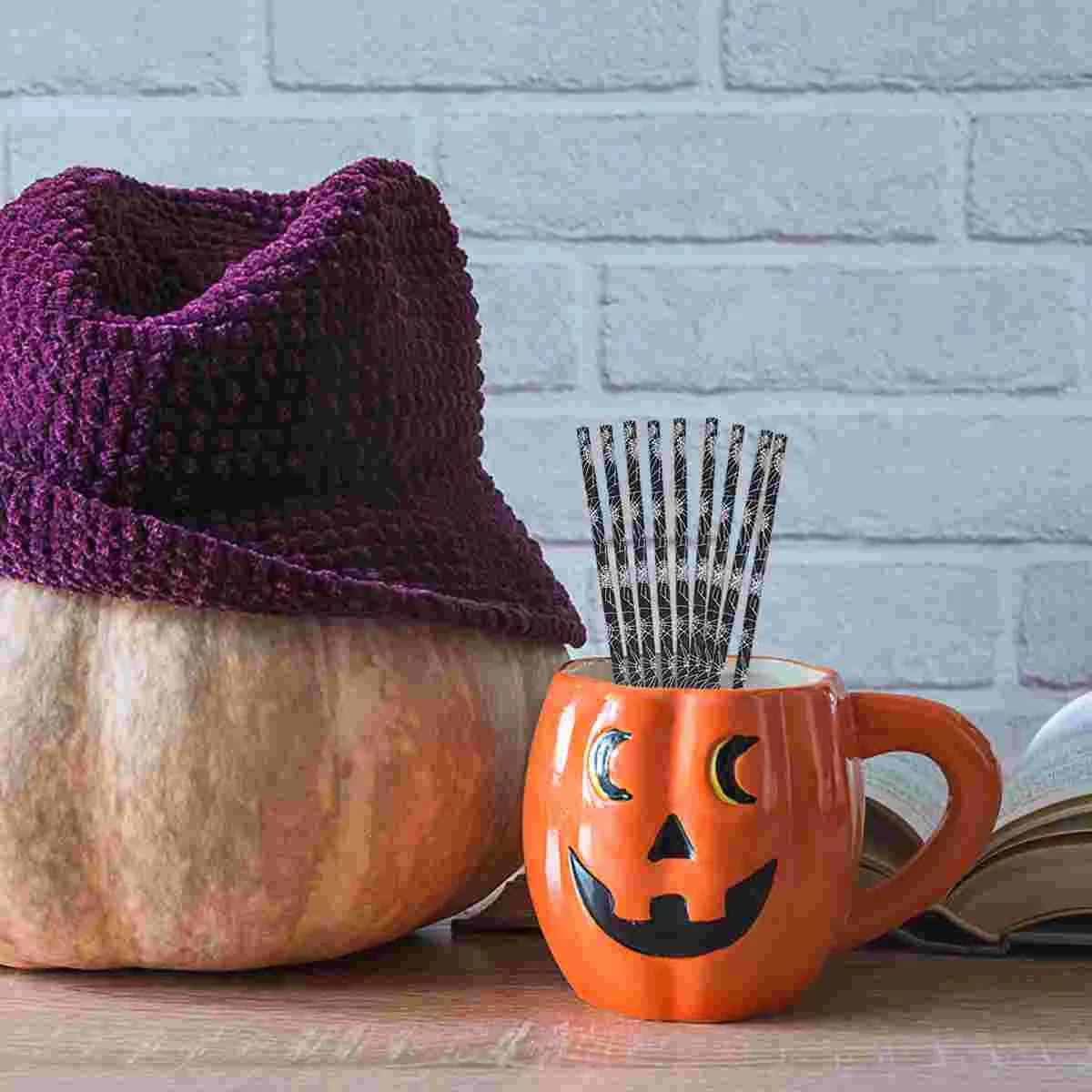 50 Pcs Halloween Straws Party Decorations for Cocktails Themed Drinking Paper Disposable Drinks Kraft Iced Coffee
