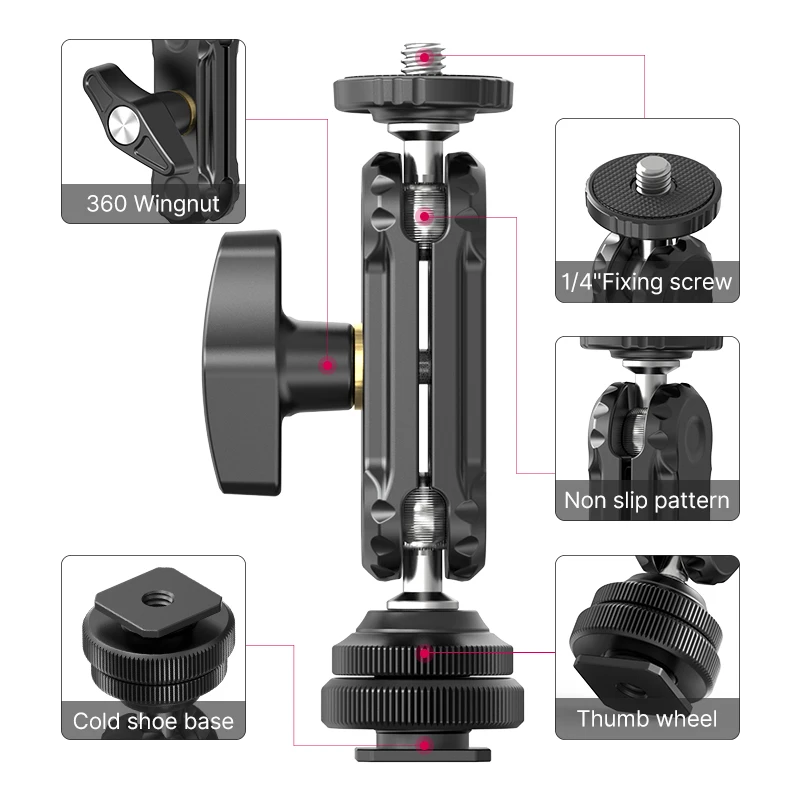 Ulanzi R098 Cabeças de Bola Dupla Braço Mágico com Sapata Fria Montar Screw Screw Parafuso para Câmera Dslr Monitor Mic Luz Vídeo Super Braçadeira - Image 5