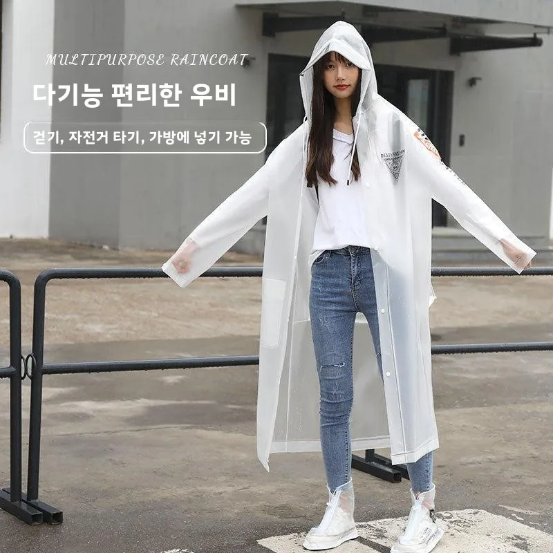 새로운 투명 롱 버전 전기차 우비 여성용 일체형 성인 하이킹 아웃도어 의류 가방 포지션 디자인