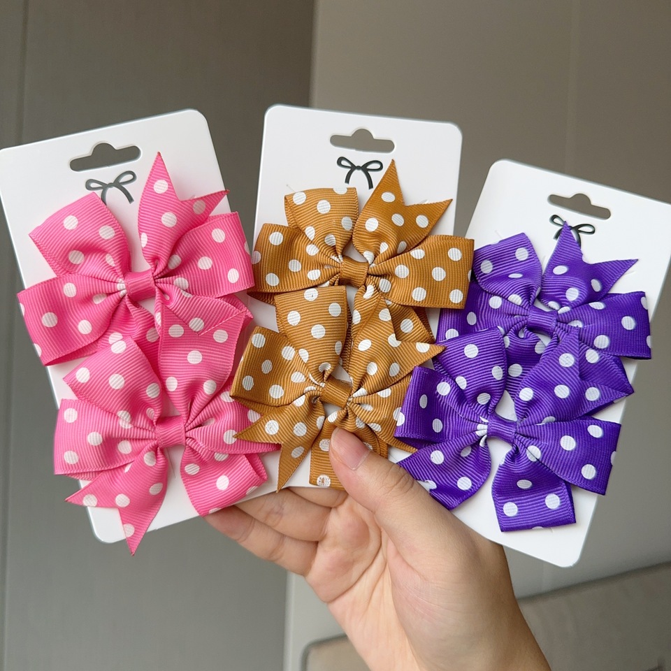 2pcs Girls Cute  Printing Dot Bows Hair Accessories Hair Clips Handmade Bows Clips Hair Pin Kawaii Child Accessories