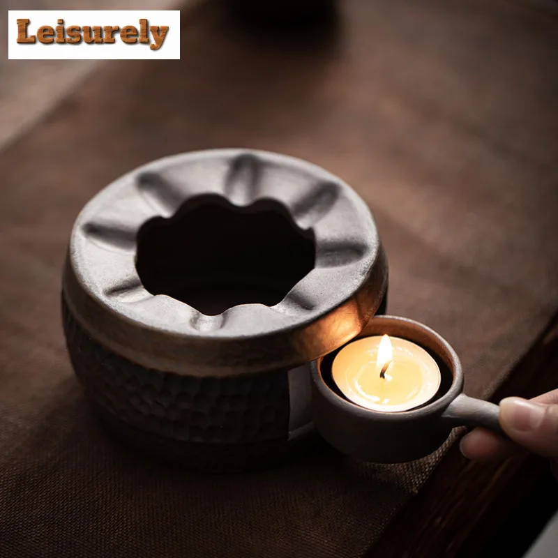 Japanese Rough Pottery Tea Warmer Holder Candle Heater Trivet Tea Stove Kettle Stand Boiling Water Carbon Furnace Tea Ceremony