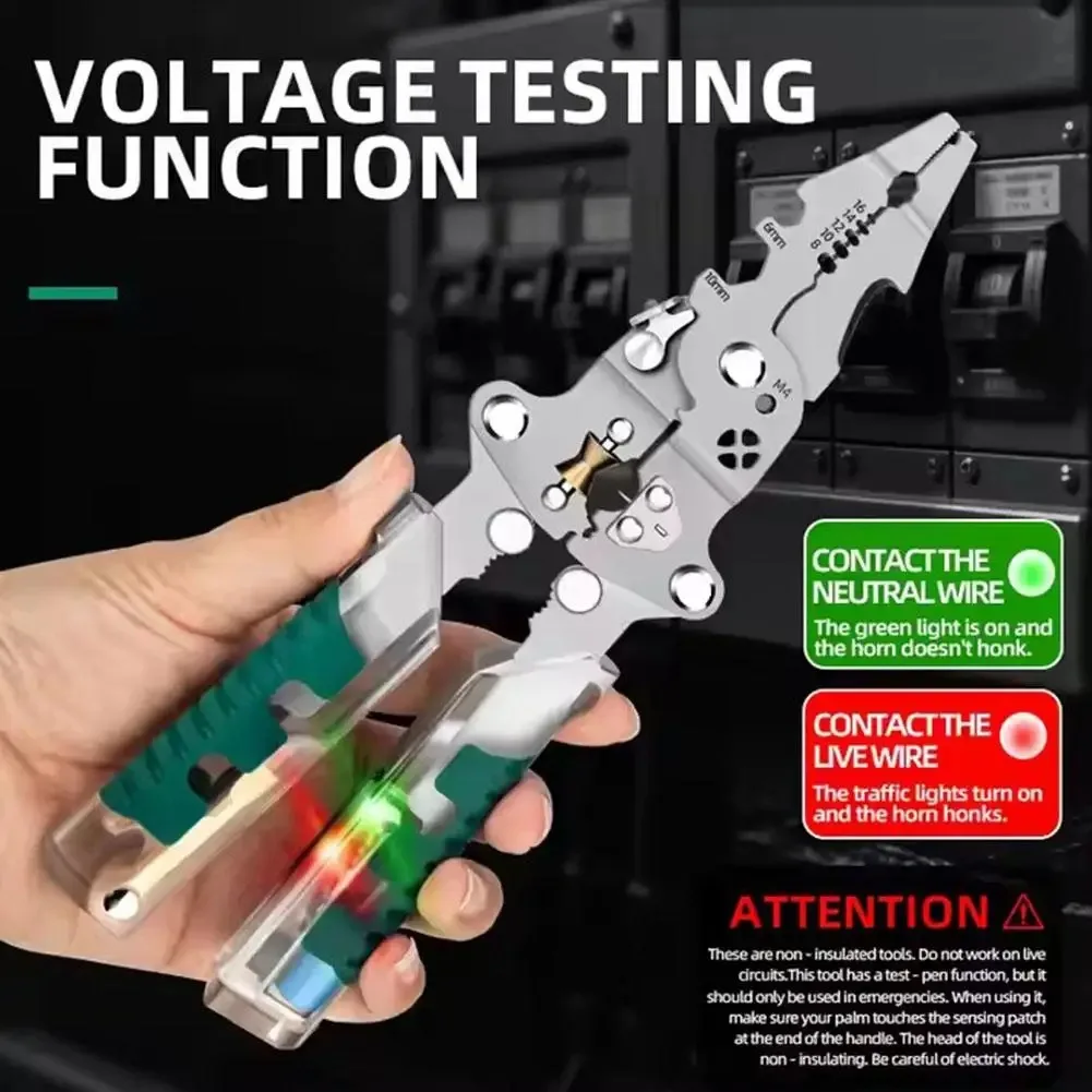 Wire Stripping Pliers Foldalbe Wire Stripping Pliers Voltage Testing Cable Cutting Crimping Pliers Multifunctional Electrician