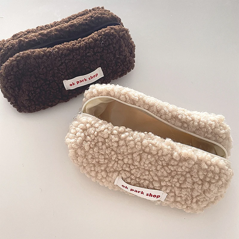 

Multicolor Cashmere Pencil Bag Case For Crayons Plush Pencil Bag Zipper Bag Makeup Storage Cute School Office Bag