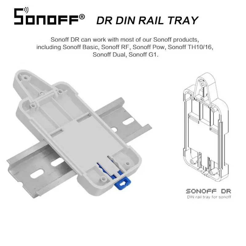 Sonoff DR DIN Rail Tray Adjustable Mounted Case Holder Solution For Onto The Guide Track Kit Switchboard |