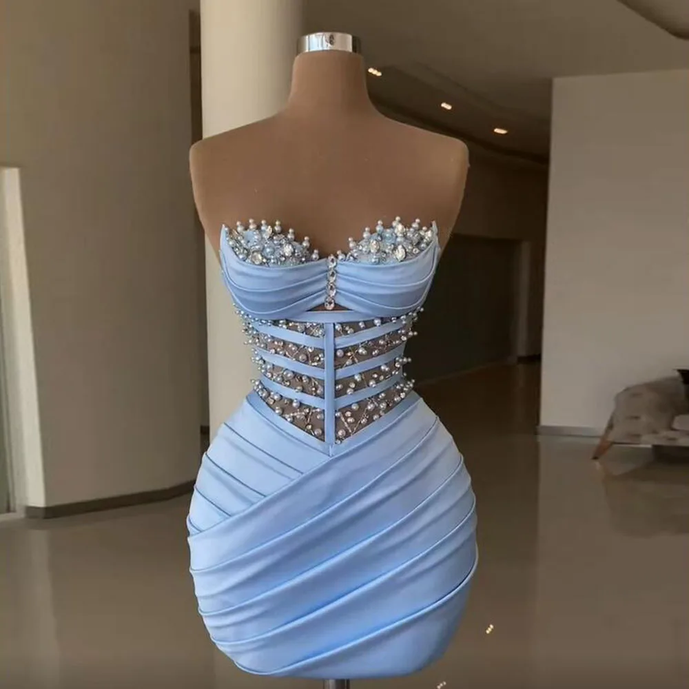 Cocktail Dresses Sweetheart Bead Sheath Mini Evening Formal Gown Pleat Satin Elegant Dress Wedding Party GDS980051