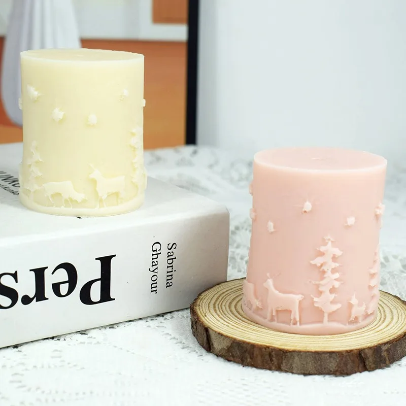 

3D Christmas Relief Cylindrical Aromatherapy Candle Silicone Mold DIY Plaster Decoration Chocolate Cake Mold Epoxy Resin Molds