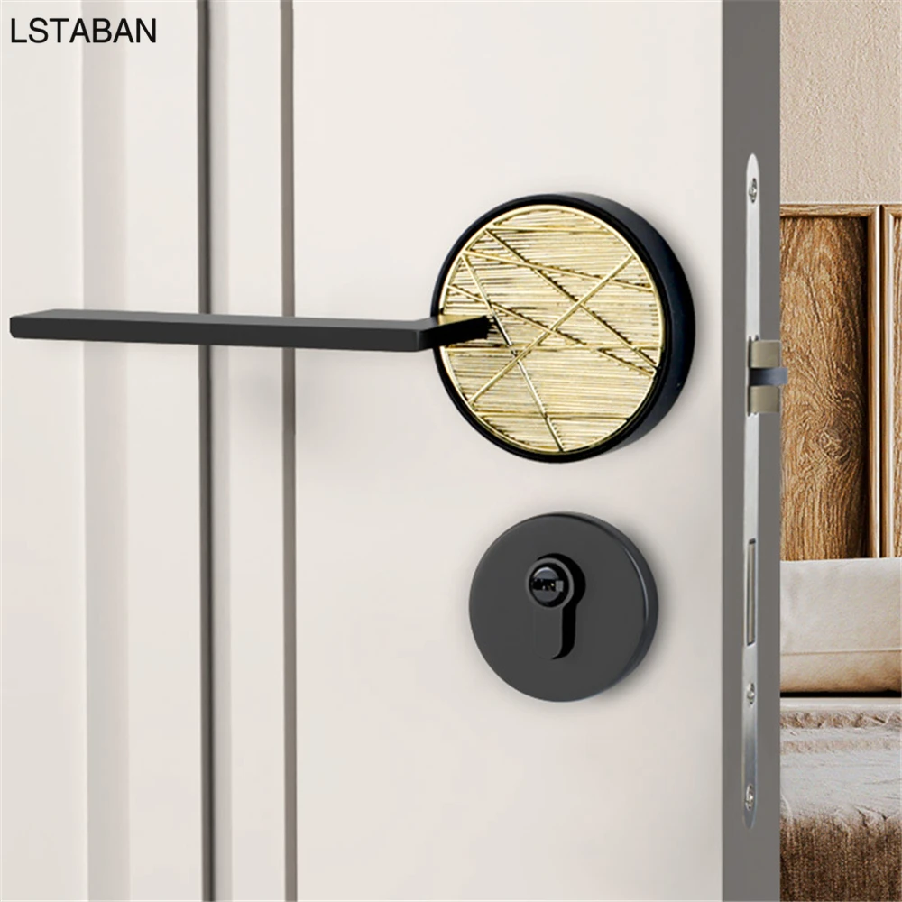 Black Gold Silent Split Lock Bedroom Interior Mechanical Door Lock Solid Wood Door Handle Knob Mute Room Lock Furniture Hardware