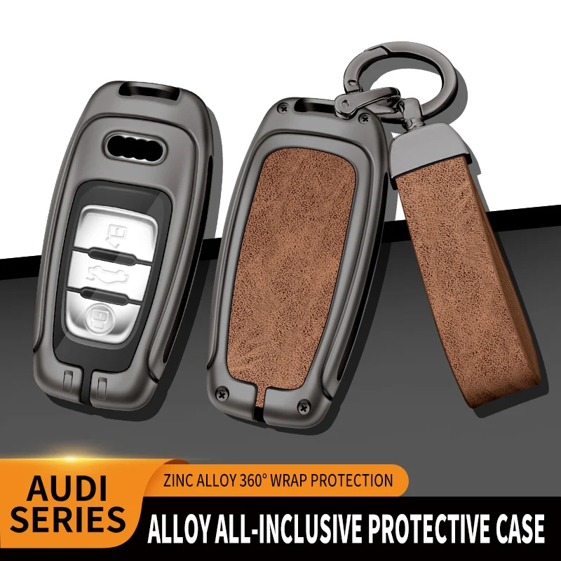 Premium Leather Car Key Case Cover with Metal Accents