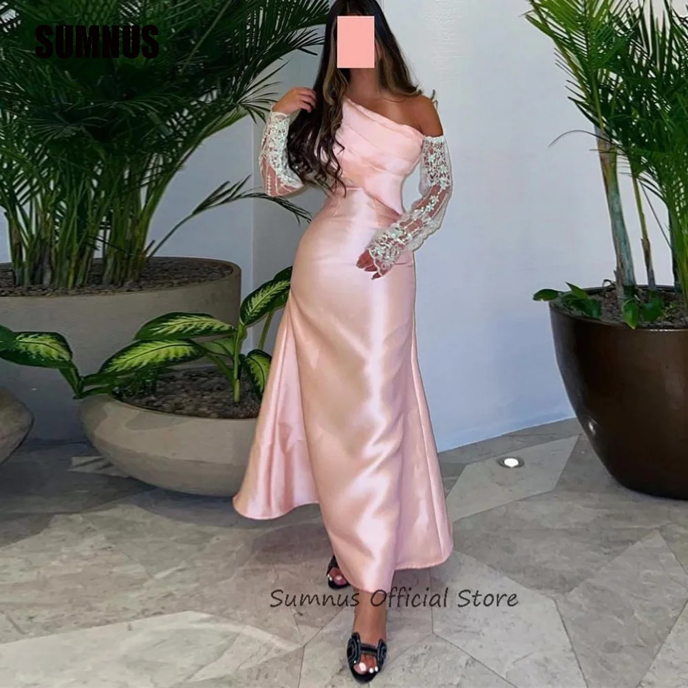 

SUMNUS Pink Prom Dresses Stain Abendkleider Dubai Vintage Evening Gowns Party Event Dress One Shoulder Long Robes De Soirée