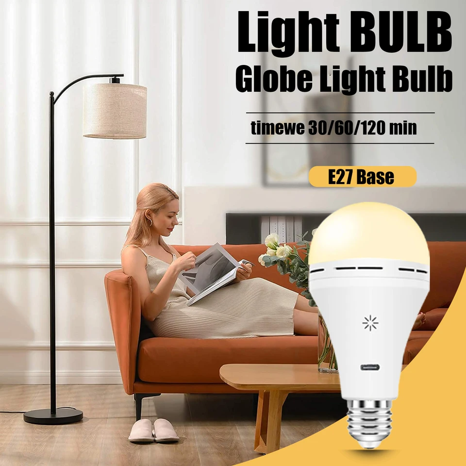 Lampadina LED E27 Ricaricabile USB Con Telecomando - 2 Pezzi - 3 Temperature Di Colore E Dimmerabile - Luce Di Emergenza Portatile Per Casa E Campeggio