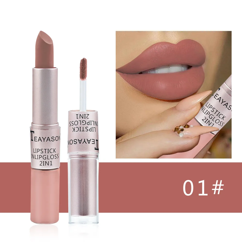 2-in-1 Matte Red Lipstick  Gloss - Long Lasting Velvet Waterproof Makeup