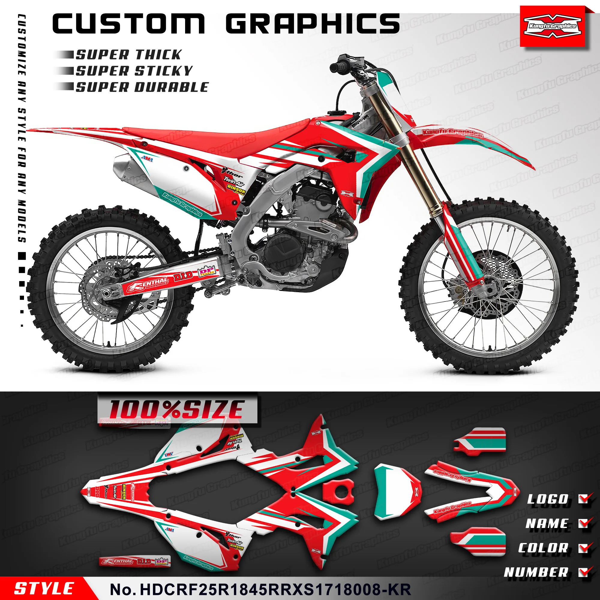 

KUNGFU GRAPHICS Stickers Complete Wrap Design for Honda CRF250R CRF450R 2017 2018 2019 2020 2021, HDCRF25R1845RRXS1718008-KR