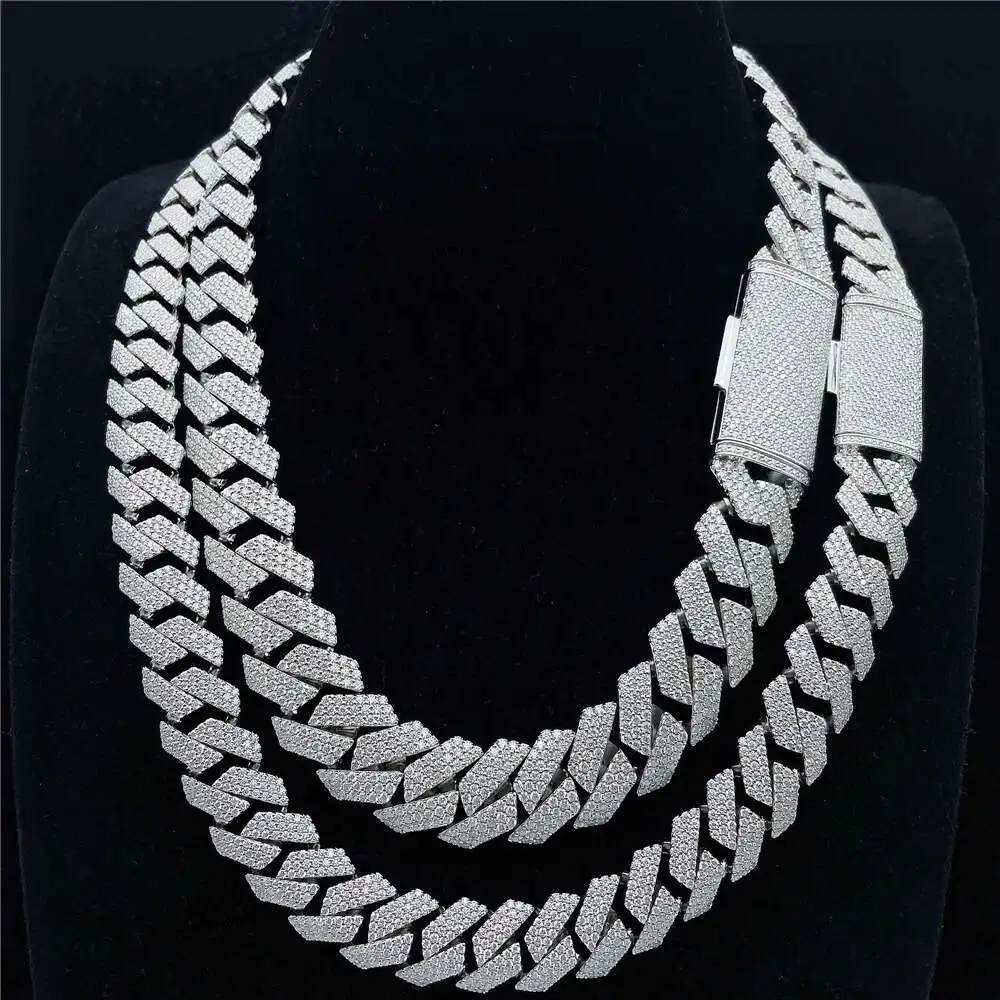 

Fully Setting S925 Vvs Moissanite Diamond 18mm Prong Iced Out Custom Cuban Link Chain Hip Hop Jewelry