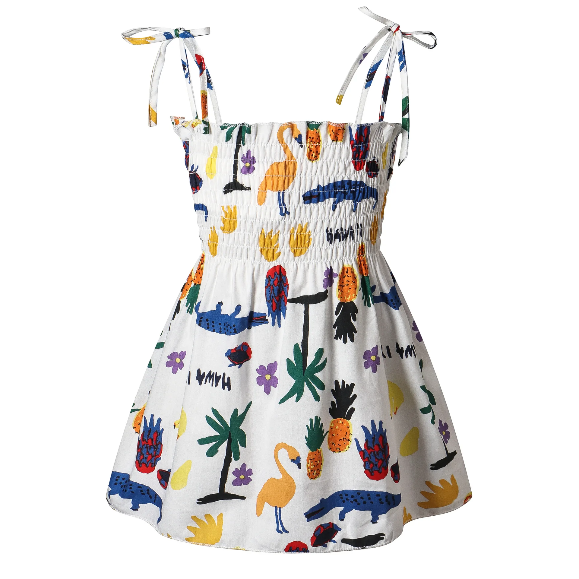 2023 Summer Baby Girls Strappy Dress 2-7Years Kids Print Floral Dress Fashion Slip Dress Sweet Girl Beach Mini Princess Dress