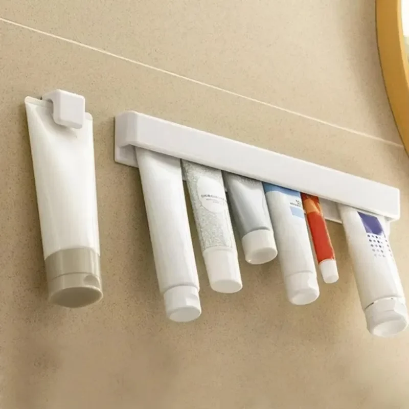 Wall Mount Long and Short Toothpaste Holder Multifunctional Space-Saving Bathroom Facial Cleanser Toothpaste Storage Rack