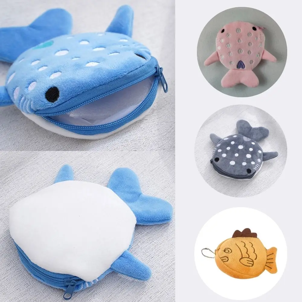 

Cute Cartoon Plush Shark Coin Purse High Quality Fashion Woman Purses Earphone Wallet With Plush Animals Zipper Coin Organizers