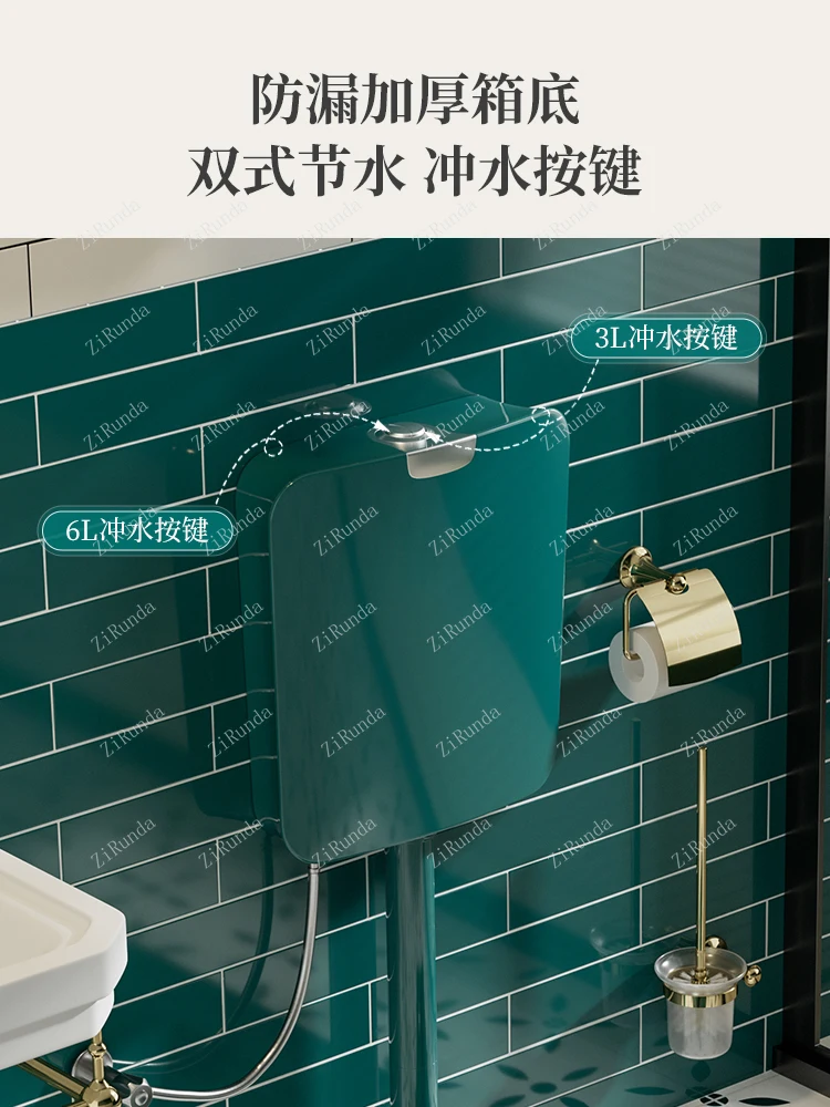 ~Retro dark green squat toilet household toilet with trap water tank complete set of ceramic squat pit type 6